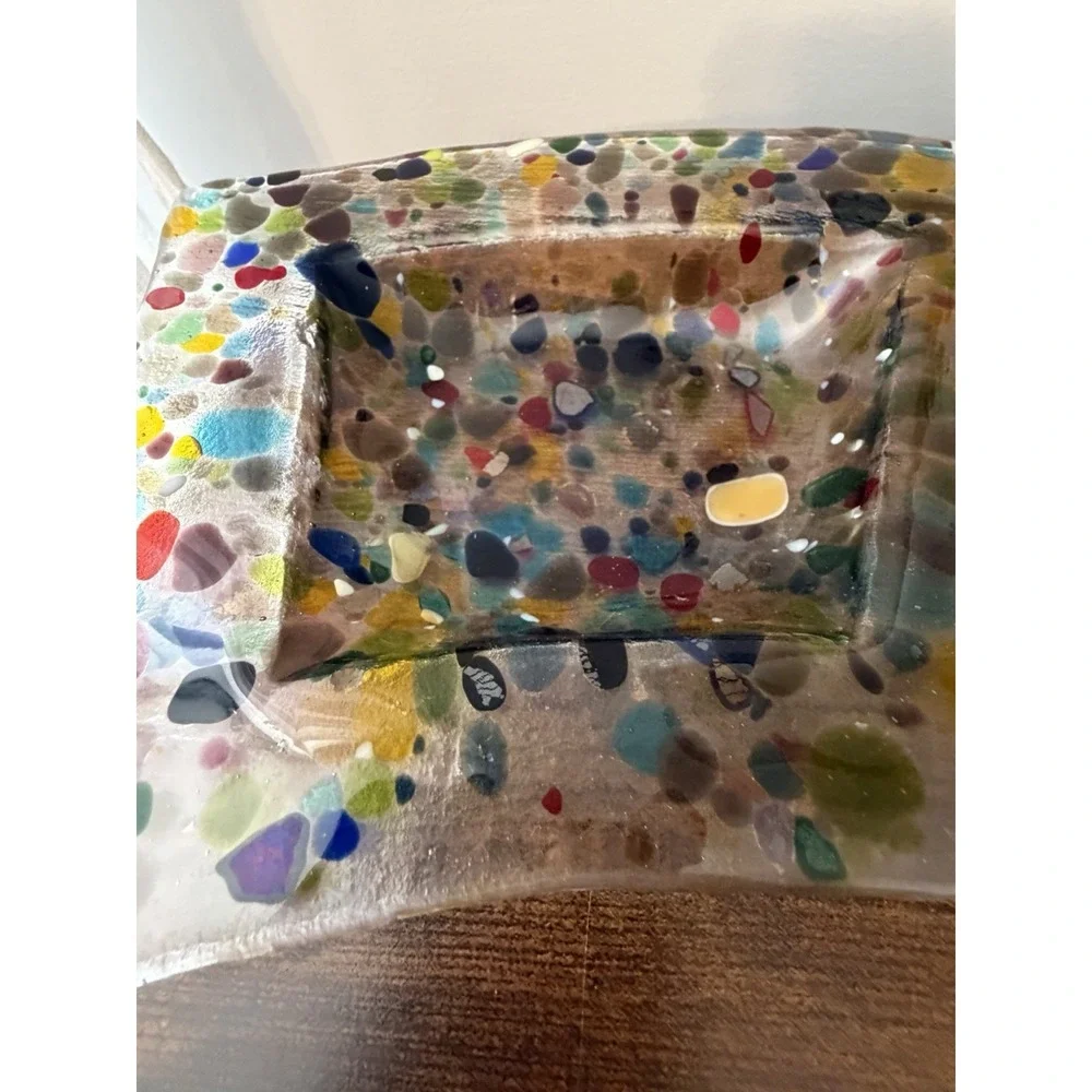 Fused Art‎ Glass Confetti Divided Serving Tray 3 Section Handmade 17
